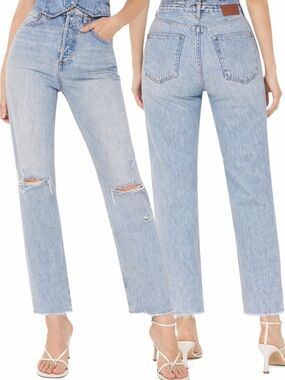 Denim Forum Joni High Rise Loose Jeans 24 Distressed Light Straight Leg Aritzia